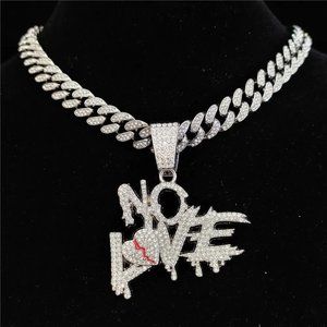 Men's Rhinestone Cracked Love No Love Pendant Hip Hop Necklace.